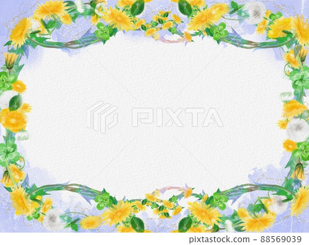 Analog style illustration Dandelion, white clover and clover flower frame Analog style illustration Dandelion, white clover and clover flower frame 88569039
