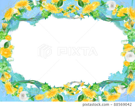 Analog style illustration Dandelion, white clover and clover flower frame Analog style illustration Dandelion, white clover and clover flower frame 88569042