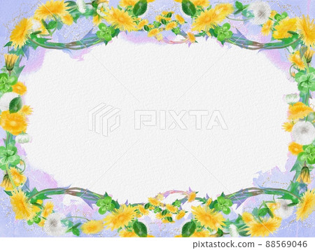 Analog style illustration Dandelion, white clover and clover flower frame Analog style illustration Dandelion, white clover and clover flower frame 88569046