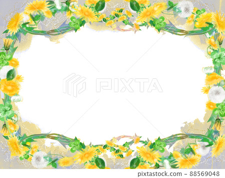Analog style illustration Dandelion, white clover and clover flower frame Analog style illustration Dandelion, white clover and clover flower frame 88569048