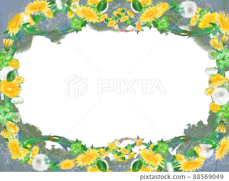 Analog style illustration Dandelion, white clover and clover flower frame Analog style illustration Dandelion, white clover and clover flower frame 88569049