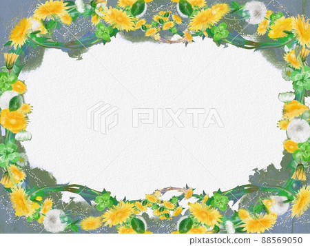 模擬風格插圖蒲公英、白三葉草和三葉草花框 模擬風格插圖蒲公英、白三葉草和三葉草花框 88569050