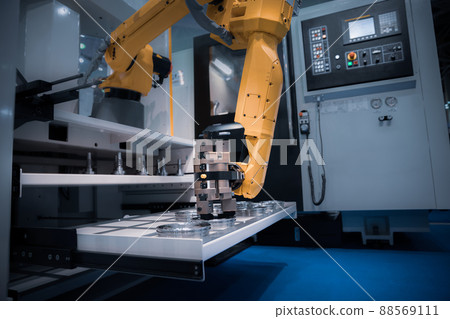 Robotic Arm modern industrial technology. Automated production cell. Robotic Arm modern industrial technology. Automated production cell. 88569111