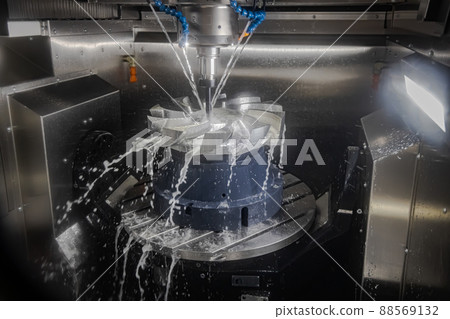 Metalworking CNC milling machine. Cutting metal modern processing technology. Metalworking CNC milling machine. Cutting metal modern processing technology. 88569132