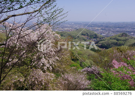 April scenery from Kanetsukidosan in Fukaya City, Saitama Prefecture and Yorii Town, where the young leaves of cherry blossoms and trees are beautiful. 88569276