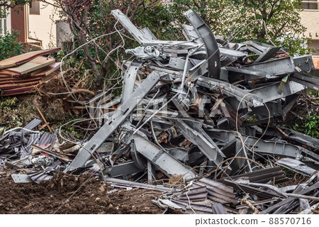 Scrap metal removed during house demolition work Scrap metal removed during house demolition work 88570716