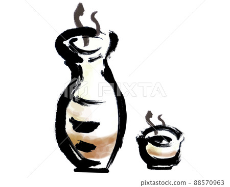 清酒瓶和清酒杯的手繪畫筆插圖 清酒瓶和清酒杯的手繪畫筆插圖 88570963