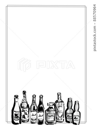 Monochrome frame with hand-drawn illustrations of alcohol drink bottles Monochrome frame with hand-drawn illustrations of alcohol drink bottles 88570964