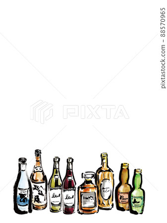 Hand-drawn illustration set of alcoholic drink bottles with margins Hand-drawn illustration set of alcoholic drink bottles with margins 88570965