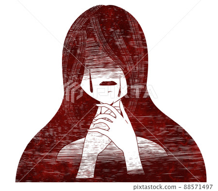一個女人把手放在脖子上的抽像圖像插圖 一個女人把手放在脖子上的抽像圖像插圖 88571497
