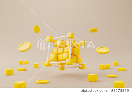 Fintech concept. Technology blockchain finance money coin and token. 3d rendering illustration 88573229