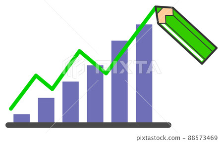 Illustration that explains the increasing data by drawing a line with a pencil 88573469