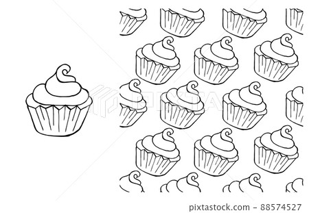 Coloring Cupcake. Set of element and seamless pattern Coloring Cupcake. Set of element and seamless pattern 88574527