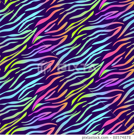 Tiger striped rainbow seamless pattern. Tiger texture neon holographic vector. Animal skin, zebra print. Wrapping paper, fashion fabrics, prints. Tiger striped rainbow seamless pattern. Tiger texture neon holographic vector. Animal skin, zebra print. Wrapping paper, fashion fabrics, prints. 88574878