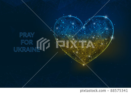 Pray for Ukraine concept. Save Ukraine and I Support Ukraine. Heart shape flag of ukraine. Polygonal low poly style illustration 88575341
