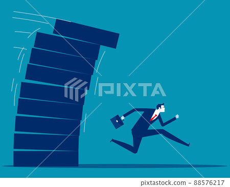 Person running away from falling pile. Business vector illustration concept Person running away from falling pile. Business vector illustration concept 88576217