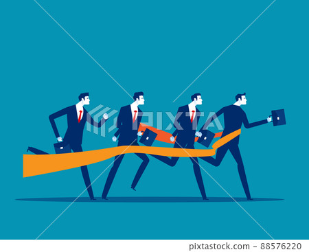 Business people run race crossing finish line ribbon. Business leadership concept vector illustration Business people run race crossing finish line ribbon. Business leadership concept vector illustration 88576220