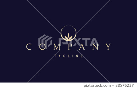 Vector golden logo on which an abstract image of the moon with a flower at its base. Vector golden logo on which an abstract image of the moon with a flower at its base. 88576237