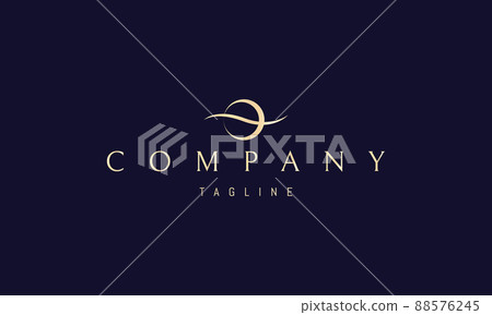 Vector golden logo on which an abstract image of the moon against the background of a wave. 88576245