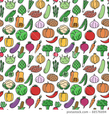 Seamless patern with color icons of vegetables, vector illustration 88576894