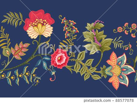 Fantasy flowers in retro, vintage, jacobean embroidery style. Fantasy flowers in retro, vintage, jacobean embroidery style. 88577078