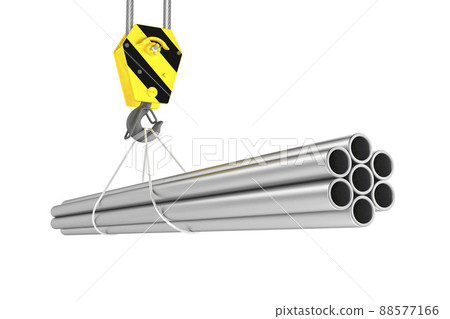 Rolled metal products suspended on a crane. 3d render 88577166
