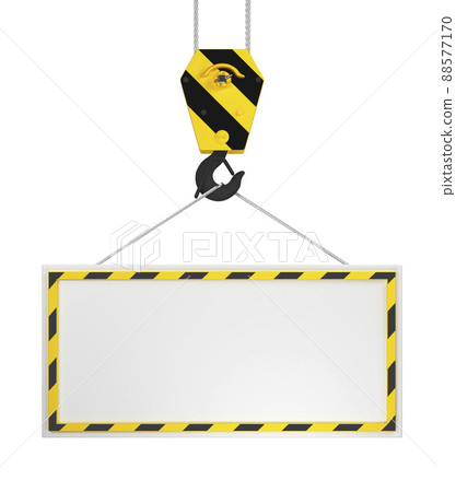Crane with a banner on a cable. 3d render Crane with a banner on a cable. 3d render 88577170
