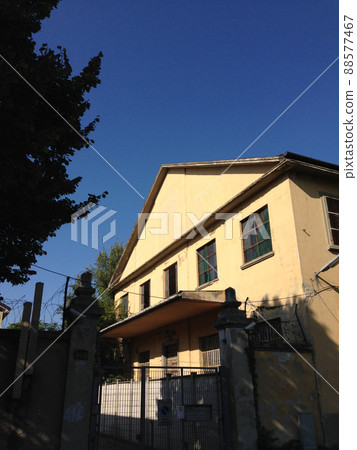 Old abandoned 20th century military warehouses, via Olivieri, Milan, Italy, 2019. 88577467