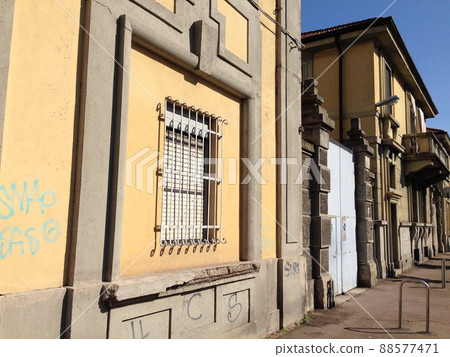 Old abandoned 20th century military warehouses, via Olivieri, Milan, Italy, 2019. Old abandoned 20th century military warehouses, via Olivieri, Milan, Italy, 2019. 88577471