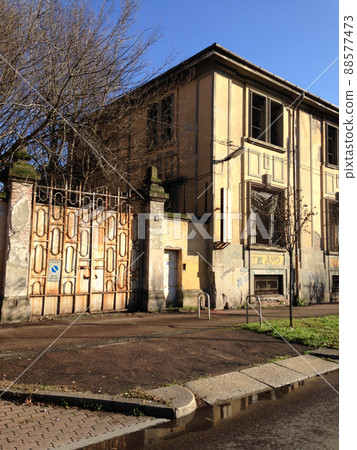 Old abandoned 20th century military warehouses, via Olivieri, Milan, Italy, 2019. Old abandoned 20th century military warehouses, via Olivieri, Milan, Italy, 2019. 88577473