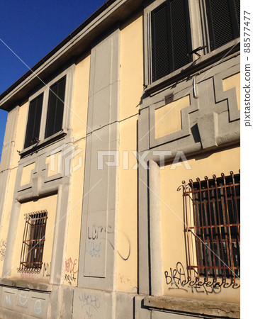 Old abandoned 20th century military warehouses, via Olivieri, Milan, Italy, 2019. 88577477