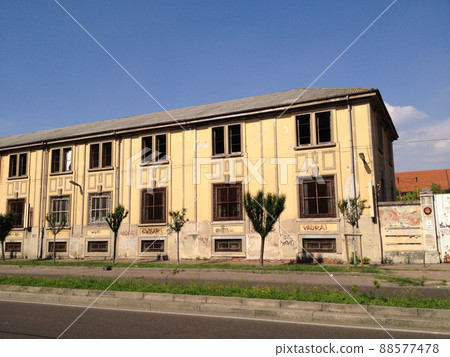 Old abandoned 20th century military warehouses, via Olivieri, Milan, Italy, 2018. Old abandoned 20th century military warehouses, via Olivieri, Milan, Italy, 2018. 88577478