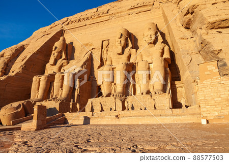 Statue in front of The Great Temple of Ramses II in the village of Abu Simbel. 88577503