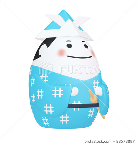 戴著摺紙頭盔的兒童節彩蛋人物插圖素材（1_3）淺藍色 88578897