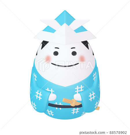 戴著摺紙頭盔的兒童節彩蛋人物插圖素材（1_8）淺藍色 88578902