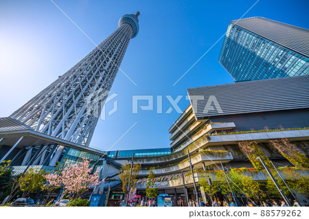 日本的東京城市景觀,我想看看在藍天下閃閃發光的東京天空樹等 日本的東京城市景觀,我想看看在藍天下閃閃發光的東京天空樹等 88579262