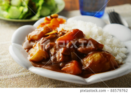 咖哩飯（咖哩雞）和蔬菜沙拉 88579762