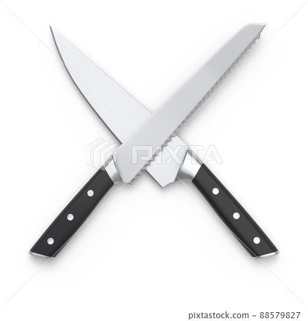 Set of chef's kitchen knives with a wooden handle isolated on white background. Set of chef's kitchen knives with a wooden handle isolated on white background. 88579827