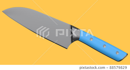 Chef's kitchen knife with a wooden handle isolated on orange background. 88579829
