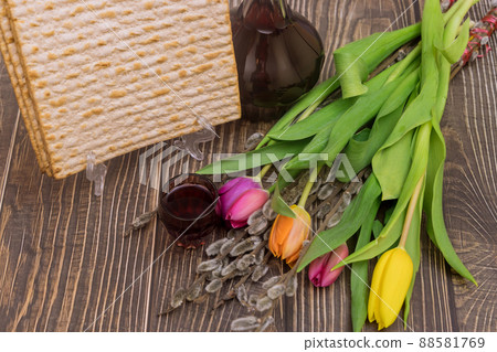 Pesach Blessings on Jewish traditional for Passover holiday celebration of kosher wine cup and matzah bread Pesach Blessings on Jewish traditional for Passover holiday celebration of kosher wine cup and matzah bread 88581769