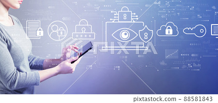 Data Privacy concept with woman using a tablet 88581843