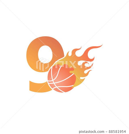 Number 9 with basketball ball on fire illustration Number 9 with basketball ball on fire illustration 88581954