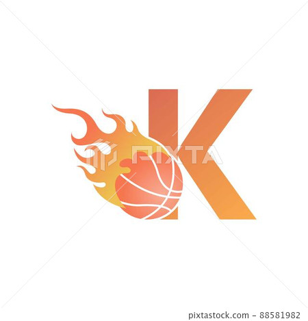 Letter K with basketball ball on fire illustration Letter K with basketball ball on fire illustration 88581982