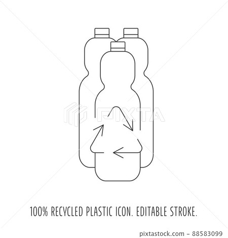 Recycle plastic bottle and garbage recycling icon concept of waste sorting. Editable stroke. Vector stock illustration isolated on white background for packaging logo print. EPS10  88583099