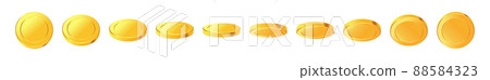 Set of rotating gold coins. 3d dollar coins. Golden money set. 88584323