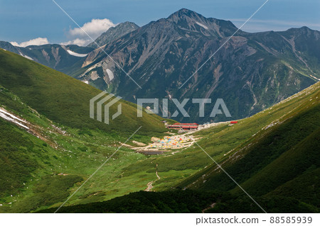 從北阿爾卑斯山由尾山的山脊線看到的雙六小屋和Washiba / Suisho山 從北阿爾卑斯山由尾山的山脊線看到的雙六小屋和Washiba / Suisho山 88585939