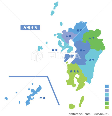 日本地圖/日本九州地區地圖下雨天我嘗試按顏色進行顏色編碼 日本地圖/日本九州地區地圖下雨天我嘗試按顏色進行顏色編碼 88586039