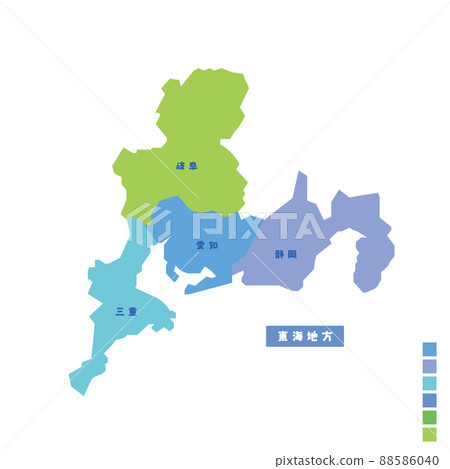 Map of Japan / Map of Japan Tokai region Rainy day I tried to color-code by color 88586040