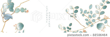 Art natural template design. Japanese background with watercolor texture vector. Hand drawn branch with leaves decoration in vintage style. Art natural template design. Japanese background with watercolor texture vector. Hand drawn branch with leaves decoration in vintage style. 88586464