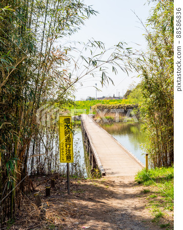 A rare subsidence bridge in the Kanto region, Kokai River, spring scenery of Omenuma Bridge A rare subsidence bridge in the Kanto region, Kokai River, spring scenery of Omenuma Bridge 88586836